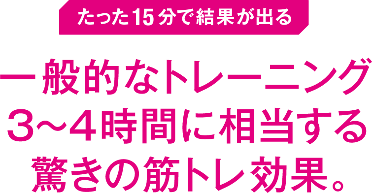 たった15分で結果が出る一般的なトレーニング3～4時間に相当する驚きの筋トレ効果。